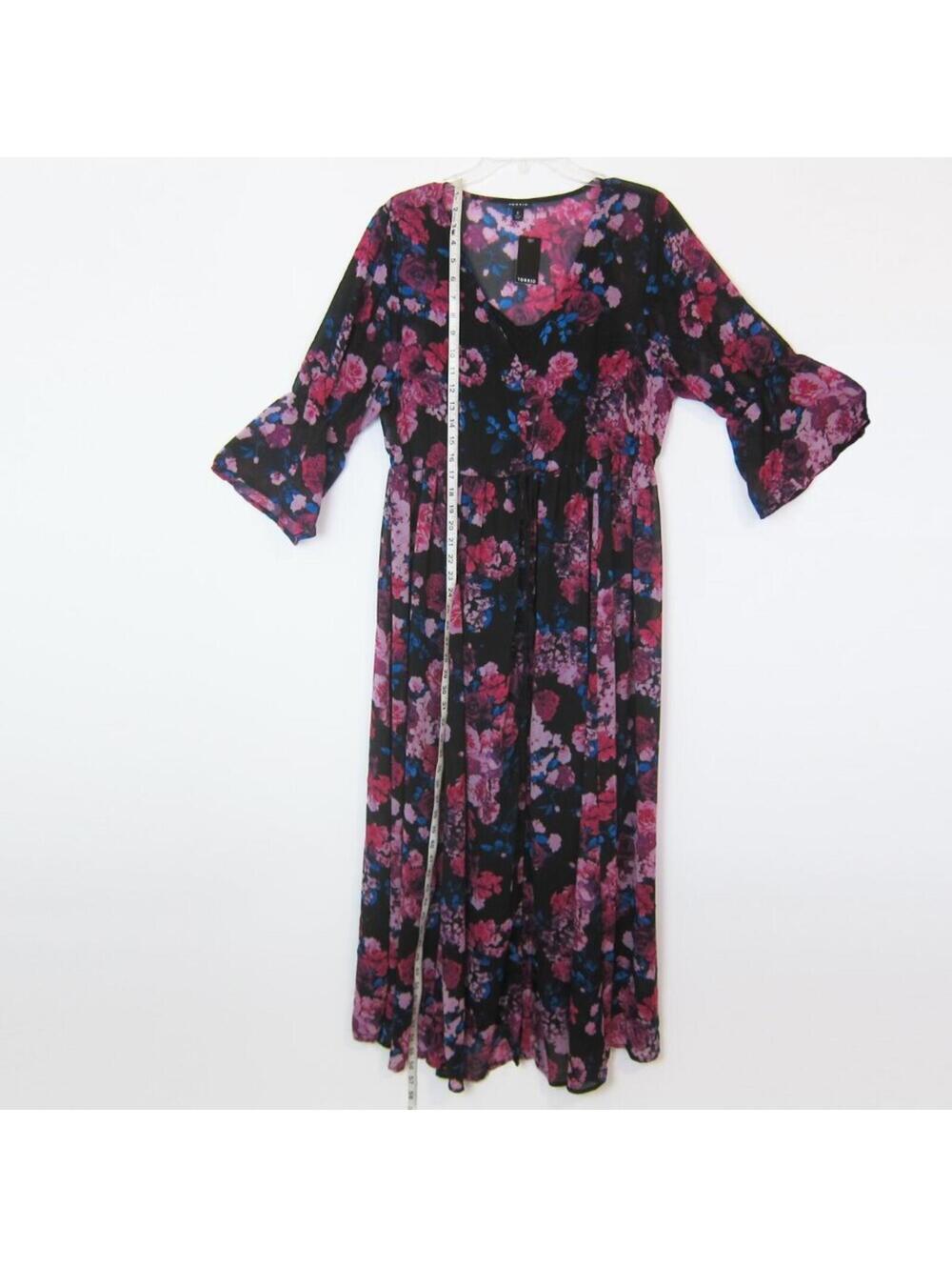 Torrid Maxi Dress 0 Large 12 Pink Purple Blue Floral Chiffon & Black Slip NEW - Picture 13 of 15